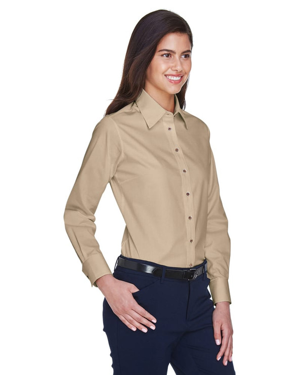 Harriton M500W - Ladies Easy Blend Long-Sleeve Twill Shirt with Stain-Release