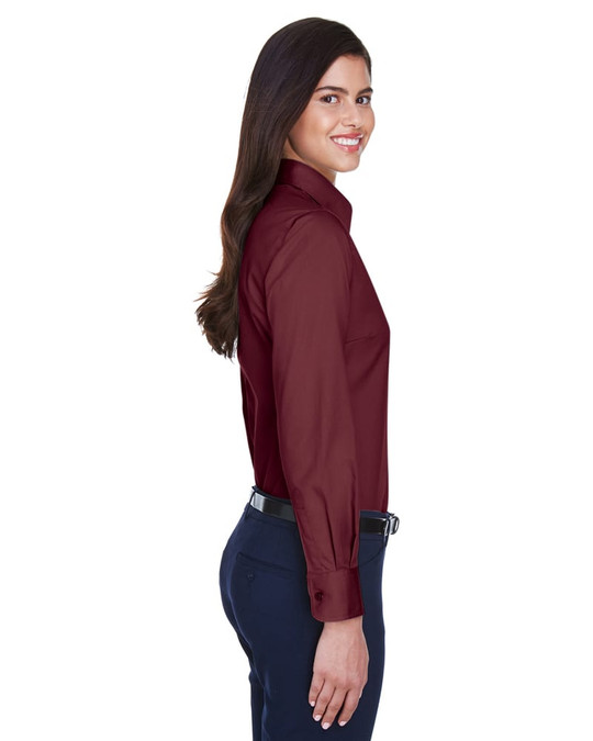 Harriton M500W - Ladies Easy Blend Long-Sleeve Twill Shirt with Stain-Release