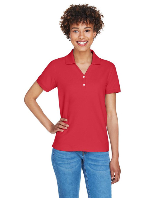 Devon & Jones D100W - Polo à col en Y à manches courtes en Pima pour dames