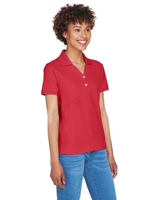 Devon & Jones D100W - Polo à col en Y à manches courtes en Pima pour dames