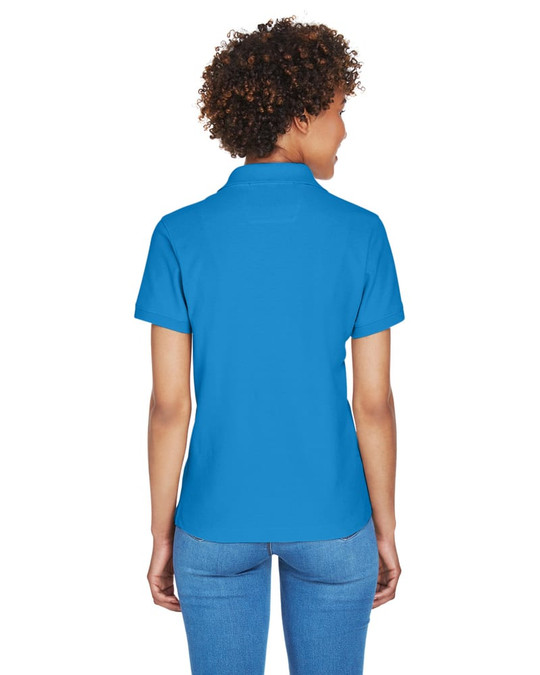 Devon & Jones D100W - Polo à col en Y à manches courtes en Pima pour dames