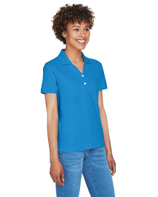 Devon & Jones D100W - Polo à col en Y à manches courtes en Pima pour dames