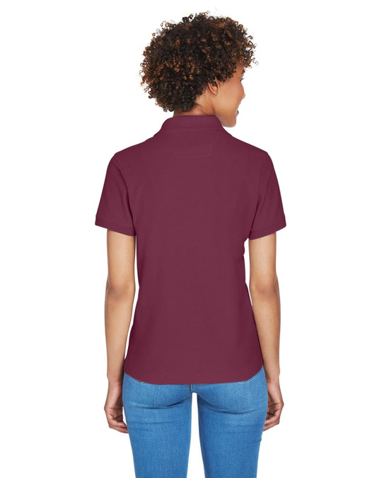Devon & Jones D100W - Polo à col en Y à manches courtes en Pima pour dames