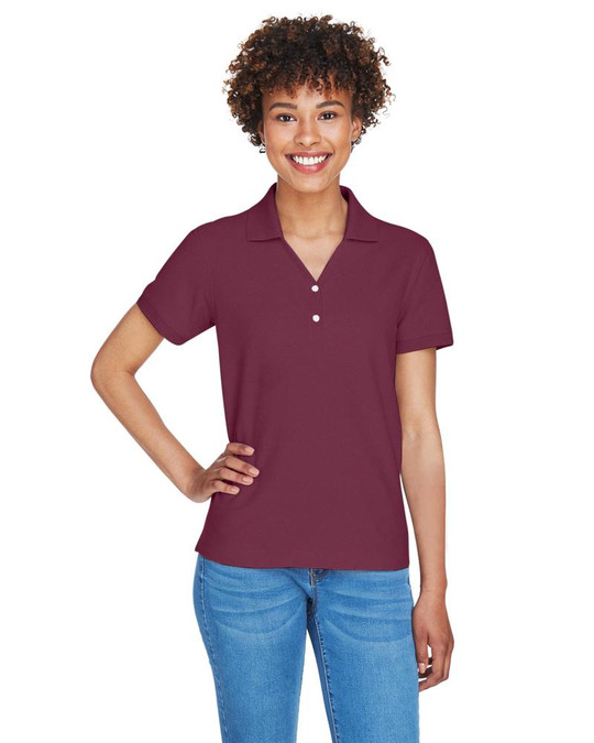 Devon & Jones D100W - Polo à col en Y à manches courtes en Pima pour dames