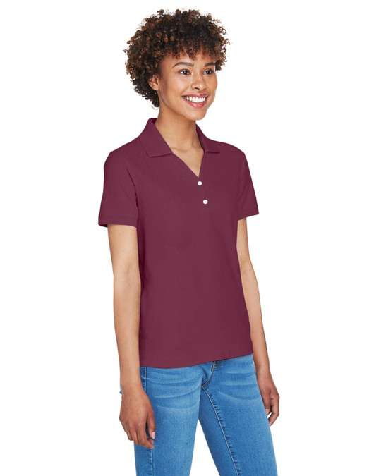 Devon & Jones D100W - Polo à col en Y à manches courtes en Pima pour dames