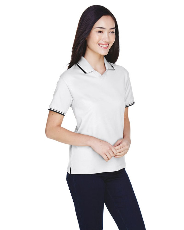 Devon & Jones D140W - Ladies Tipped Perfect Pima Interlock Polo