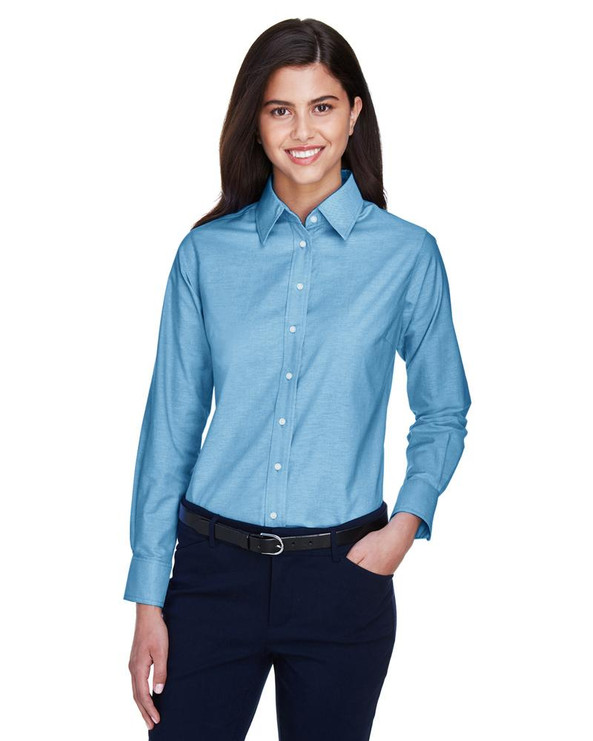Harriton M600W - Ladies Long-Sleeve Oxford with Stain-Release