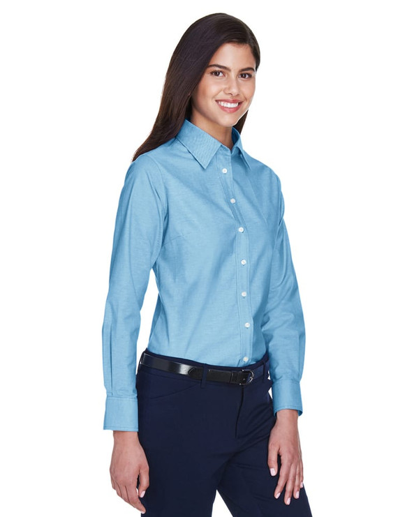 Harriton M600W - Ladies Long-Sleeve Oxford with Stain-Release
