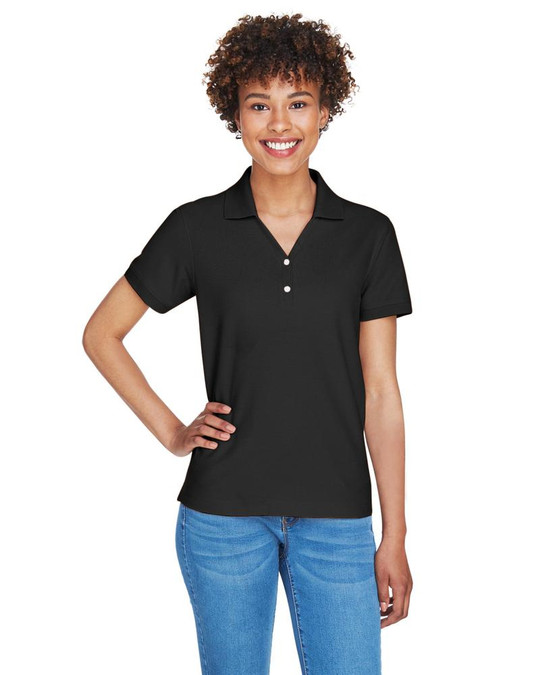 Devon & Jones D100W - Polo à col en Y à manches courtes en Pima pour dames