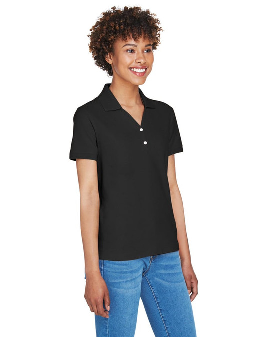Devon & Jones D100W - Polo à col en Y à manches courtes en Pima pour dames