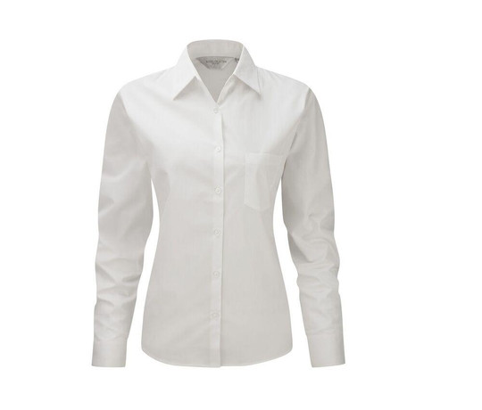 Russell Collection JZ36F - Camicia da donna a maniche lunghe in popeline di puro cotone facile da curare
