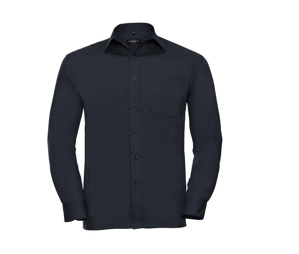 Russell Collection JZ934 - Camicia da uomo a maniche lunghe in popeline di policotone facile da curare