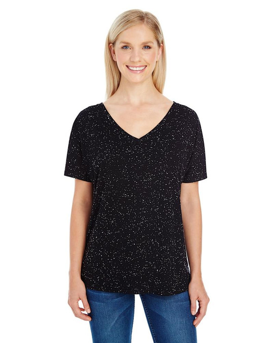 Threadfast 203FV - Camiseta de Manga Corta con Cuello en V para Damas Triblend Fleck