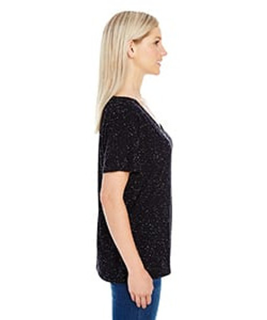Threadfast 203FV - Camiseta de Manga Corta con Cuello en V para Damas Triblend Fleck
