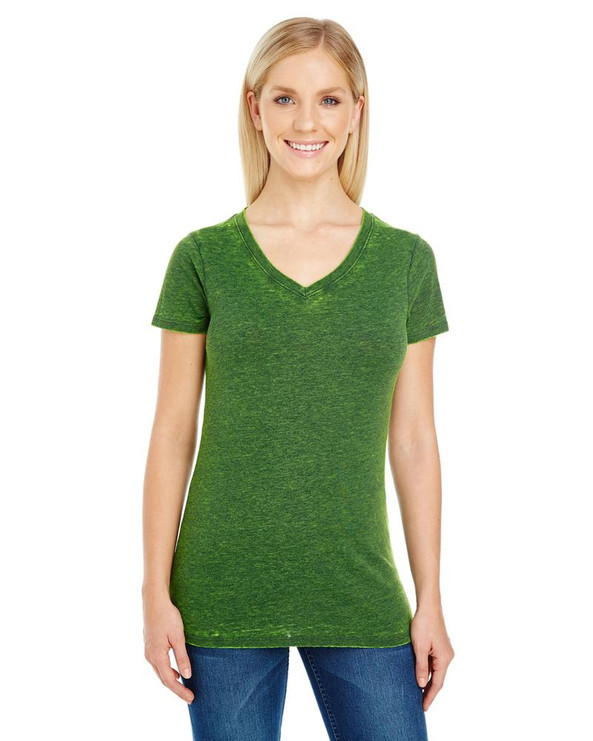 Threadfast 215B - Ladies Cross Dye Short-Sleeve V-Neck T-Shirt