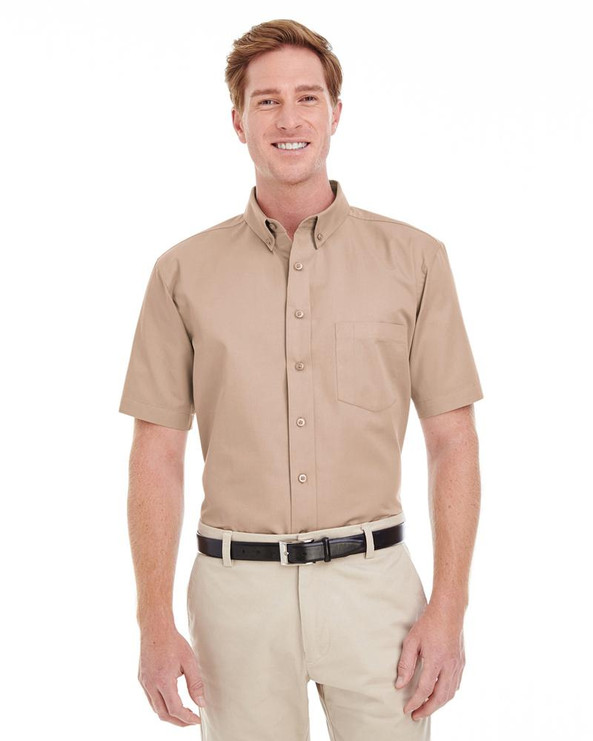 Harriton M582 - Men's Foundation 100% Cotton Short Sleeve Twill Shirt Teflon