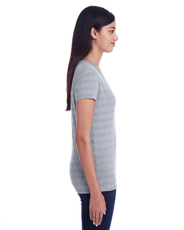 Threadfast 252RV - Ladies Invisible Stripe V-Neck T-Shirt
