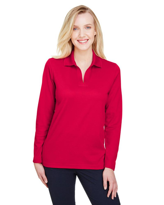 Devon & Jones DG20LW - Polo à manches longues pour dames CrownLux Performance Plaited