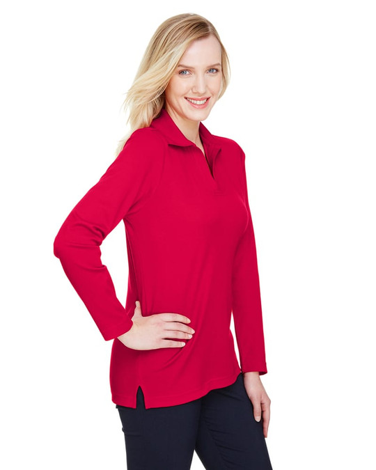 Devon & Jones DG20LW - Polo à manches longues pour dames CrownLux Performance Plaited
