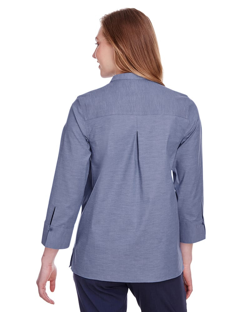 Devon & Jones DG562W - Ladies Crown Collection Stretch Pinpoint Chambray 3/4 Sleeve Blouse