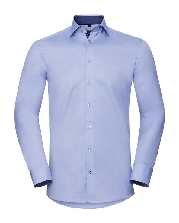 Russell Collection RU964M - LONG SLEEVE TAILORED CONTRAST HERRINGBONE HERREN HEMD