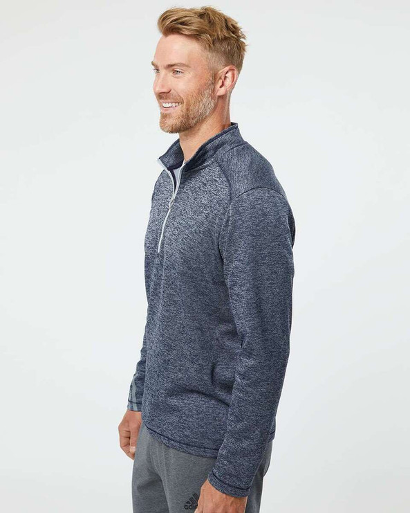Adidas A284 - Brushed Terry Heathered Quarter-Zip Pullover