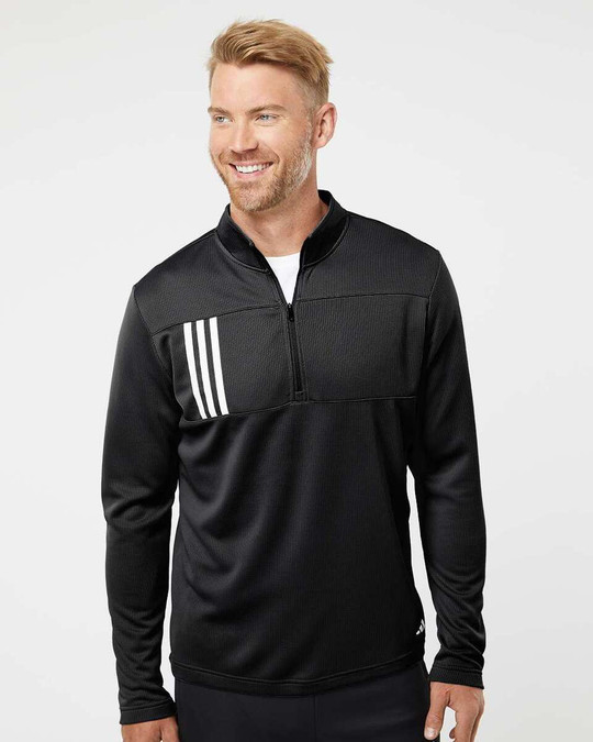 Adidas A482 - Pull à fermeture éclair 1/4 en tricot double 3-Stripes