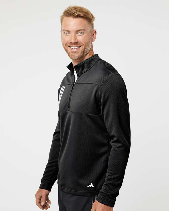 Adidas A482 - Pull à fermeture éclair 1/4 en tricot double 3-Stripes