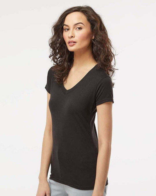 M&O 3542 - T-shirt à col en V pour femmes en mélange Deluxe