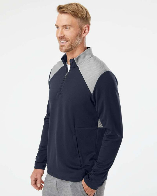 Adidas A532 - Textured Mixed Media Quarter-Zip Pullover