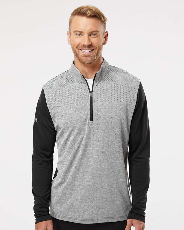 Adidas A522 - Heather Block Print Quarter-Zip Pullover