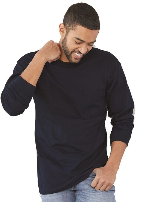 Bayside 8100 - Camiseta de Manga Larga con Bolsillo Hecha en USA