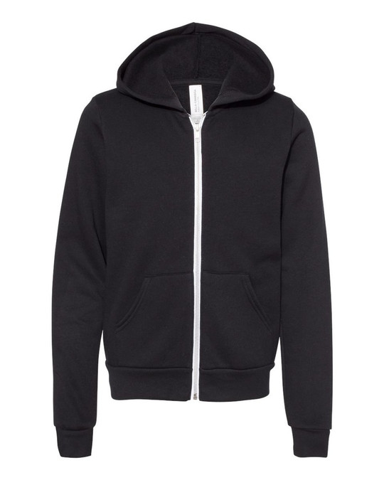 Bella+Canvas 3739Y - Sudadera con capucha de vellón esponjoso con cierre completo para jóvenes