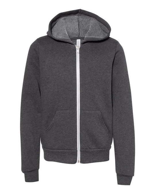 Bella+Canvas 3739Y - Sudadera con capucha de vellón esponjoso con cierre completo para jóvenes