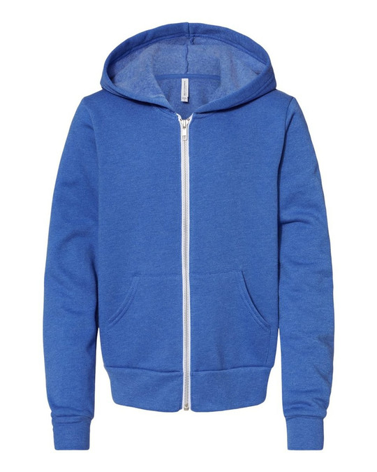 Bella+Canvas 3739Y - Sudadera con capucha de vellón esponjoso con cierre completo para jóvenes