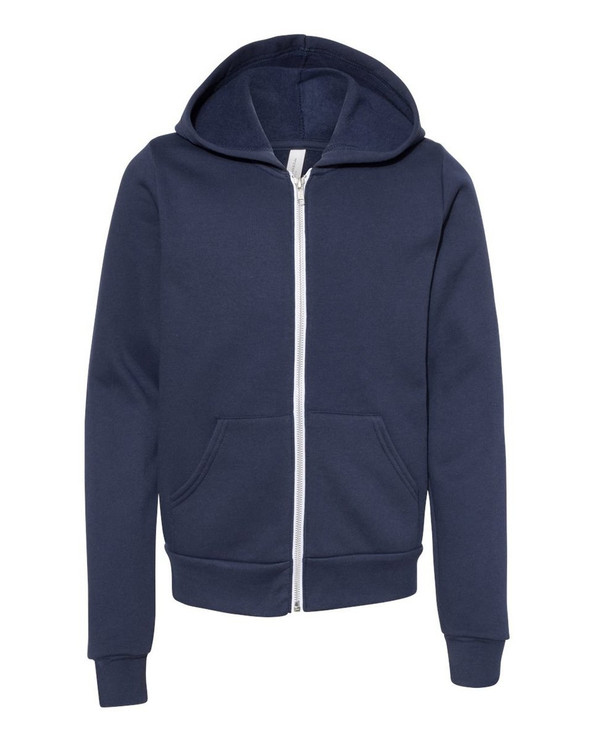 Bella+Canvas 3739Y - Sudadera con capucha de vellón esponjoso con cierre completo para jóvenes