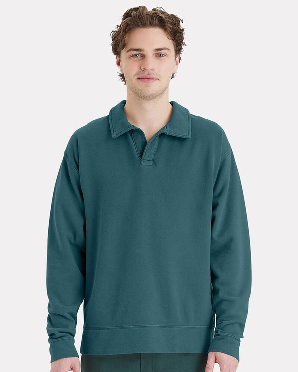 ComfortWash by Hanes GDH490 - Garment-Dyed Polo Collar Sweatshirt