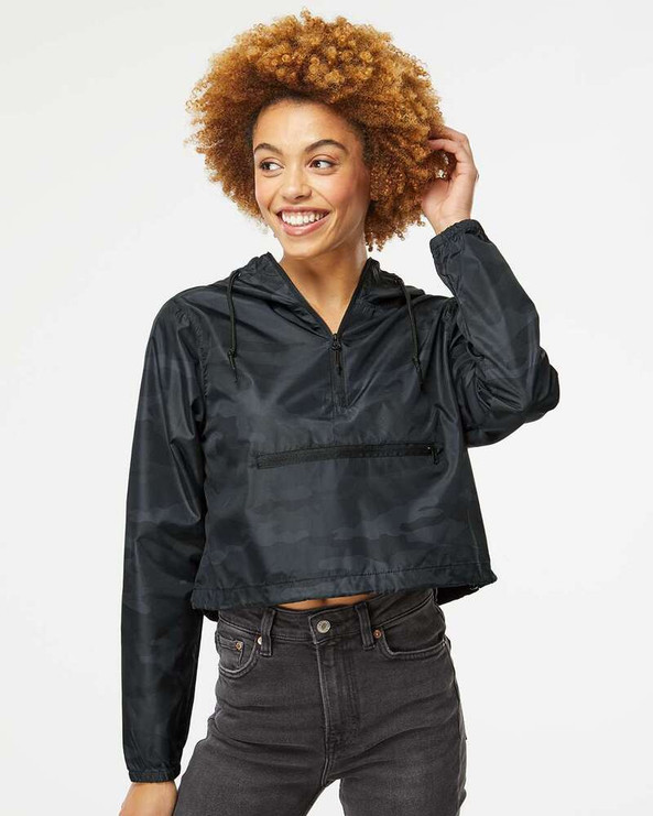 Independent Trading Co. EXP64CRP - Women's Lightweight Quarter-Zip Pullover Crop Windbreaker