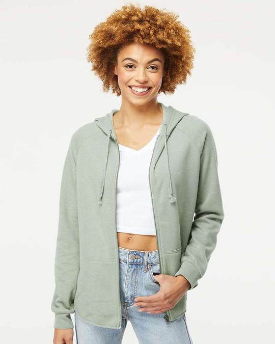 Independent Trading Co. PRM2500Z - Sudadera con capucha y cremallera completa para mujer California Wave Wash