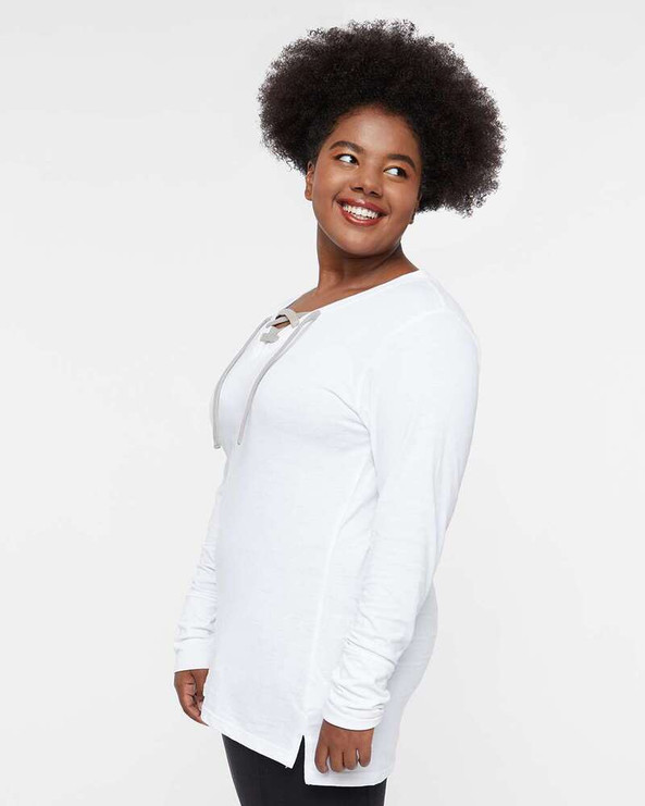 LAT 3538 - Women's Fine Jersey Lace-Up Long Sleeve T-Shirt
