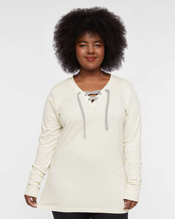 LAT 3538 - Women's Fine Jersey Lace-Up Long Sleeve T-Shirt