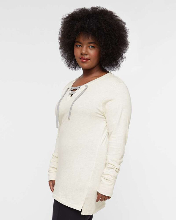 LAT 3538 - Women's Fine Jersey Lace-Up Long Sleeve T-Shirt