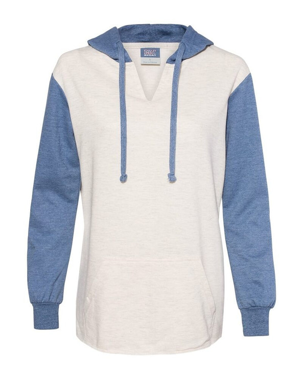 MV Sport W20145 - Women’s French Terry Hooded Pullover with Colorblocked Sleeves