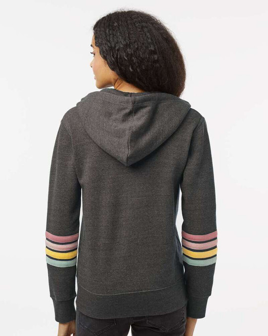 MV Sport W22732 - Sudadera con capucha y cremallera completa de mujer con mangas a rayas