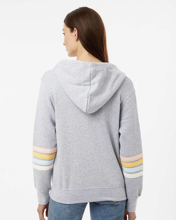 MV Sport W22732 - Women's Striped Sleeves Full-Zip Hooded Sweatshirt