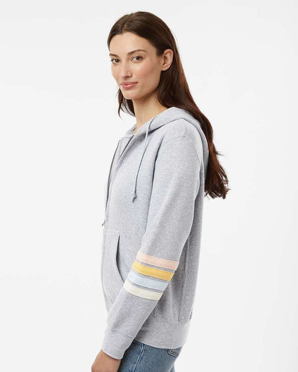 MV Sport W22732 - Women's Striped Sleeves Full-Zip Hooded Sweatshirt
