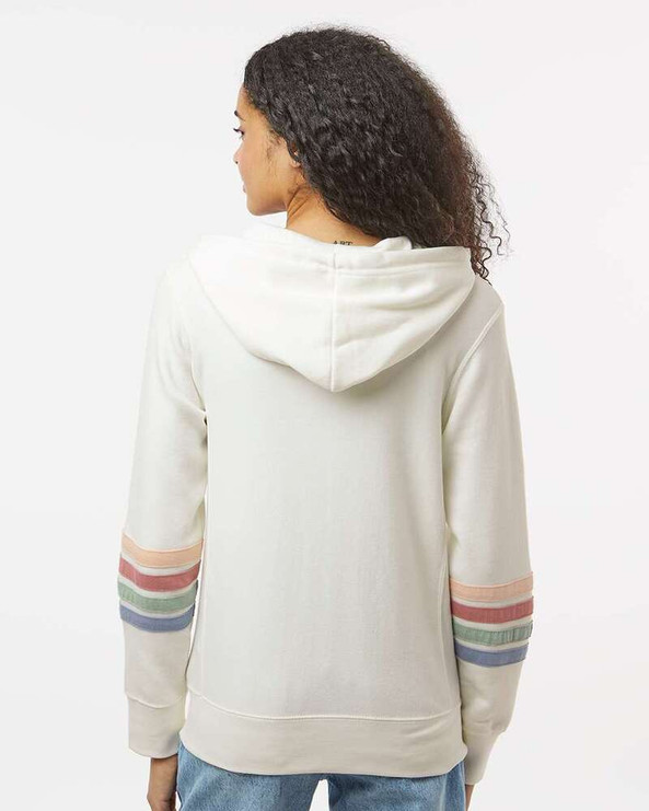 MV Sport W22732 - Women's Striped Sleeves Full-Zip Hooded Sweatshirt