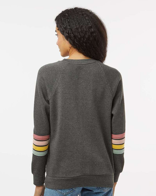 MV Sport W23152 - Sudadera de cuello redondo con mangas a rayas para mujer