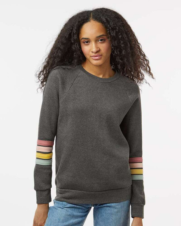MV Sport W23152 - Women's Striped Sleeves Crewneck Sweatshirt