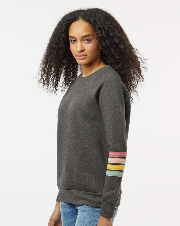 MV Sport W23152 - Women's Striped Sleeves Crewneck Sweatshirt